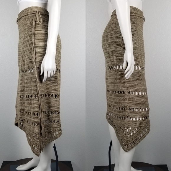 Anna Holtblad Stockholm Crochet Knit Macrame Granola Midi Asymmetric Skirt Sz M - Picture 2 of 12